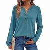 Autumn Winter New Fashion Solid Color Long-sleeved V-neck Buttoned T-shirt for Women