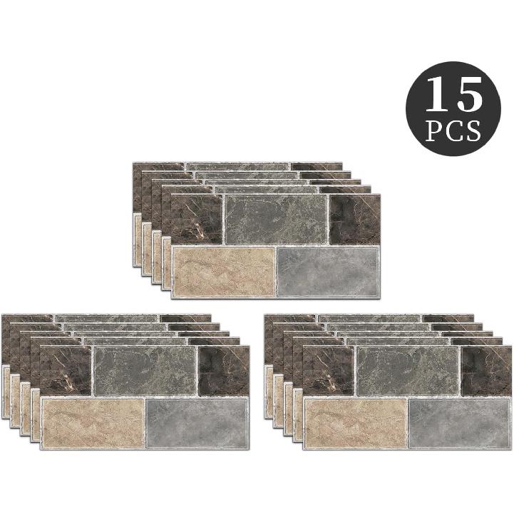 15 шт. ПВХ Съемные Наклейки для Напольной Плитки Самоклеящиеся 5,91 x 11,81 дюйма Декали для Плитки Отклеивающиеся и Приклеивающиеся Обои для Фартука Декор для Кухни