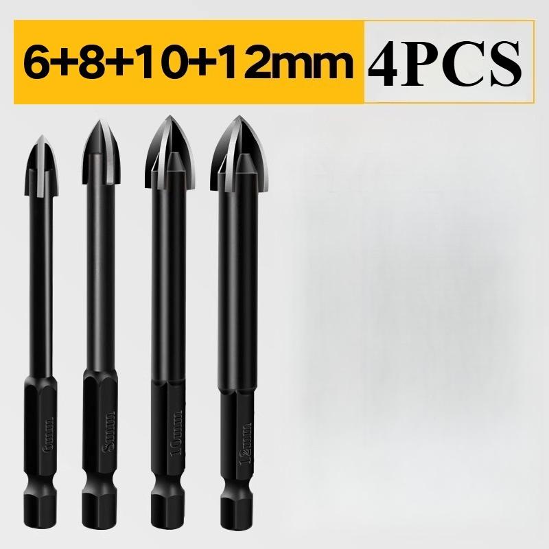 Крестовое сверло с 4 лезвиями: Универсальный для сплава, фарфора, стеклянной плитки, цемента, мрамора и гранита - Антикоррозийный и высокоэффективный