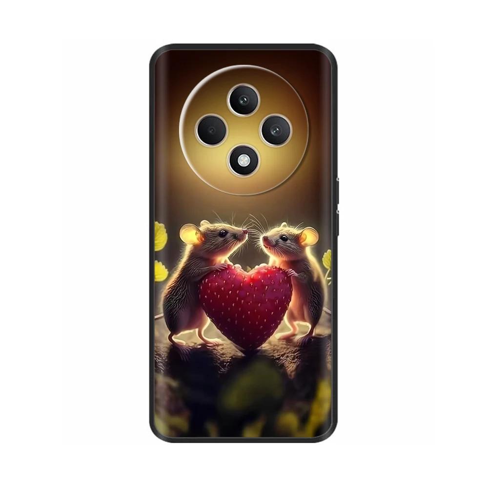 Чехол для Oppo Reno12 F CPH2687 Чехол Милое Сердечко Мягкий Черный Силикон Защитные Чехлы для Reno 12F Reno12F 5G 2024 Fundas