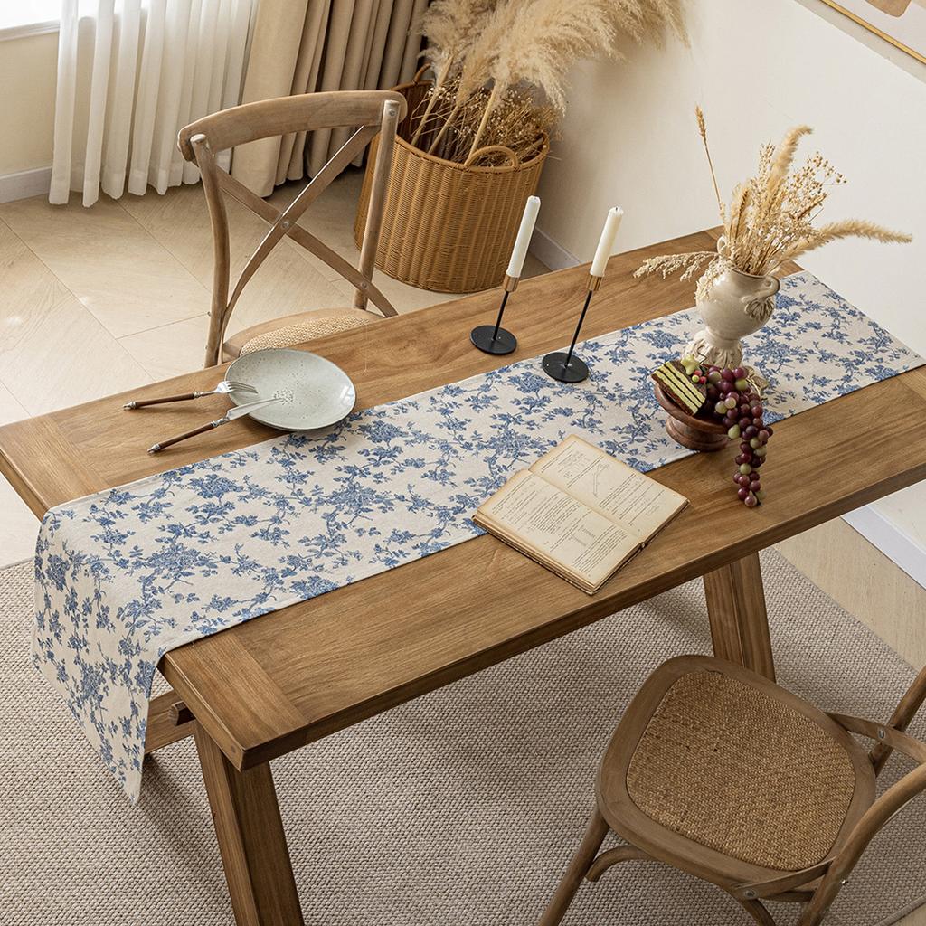 Ретро дорожка для стола с синим цветочным рисунком для кухни, прямоугольная дорожка для стола, украшение для кухонного стола, для дома и улицы, принадлежности для вечеринок