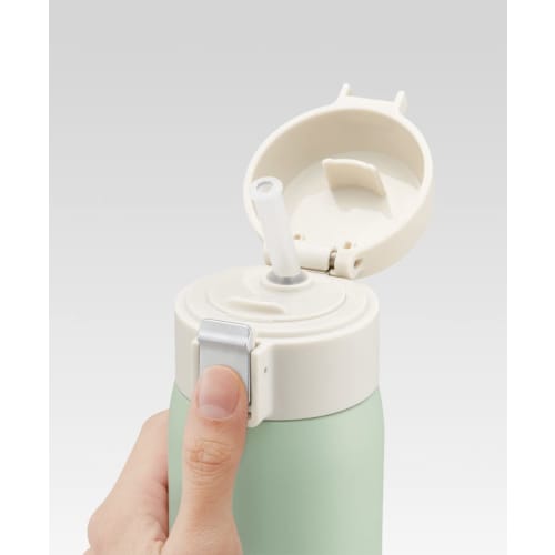 Skater Straw Mug Bottle, 480ml, Insulated Stainless Steel Water Bottle, Dull Green, One-Touch Open, STOT5ST-A