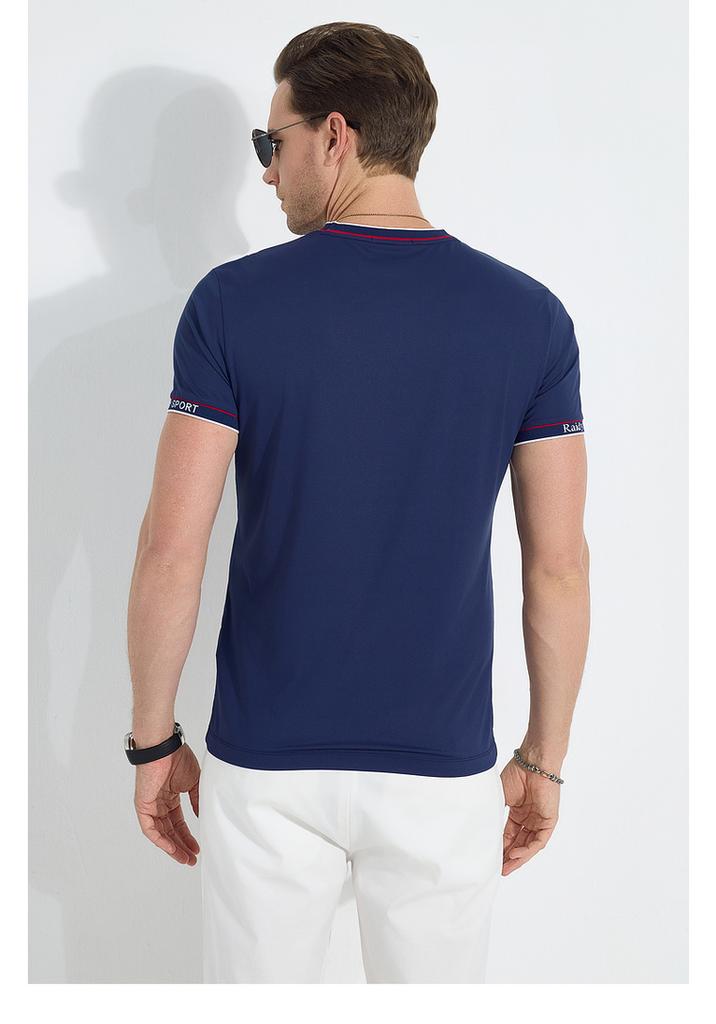 Men's Color-blocked Striped Outdoor Sports Short-sleeved T-shirt