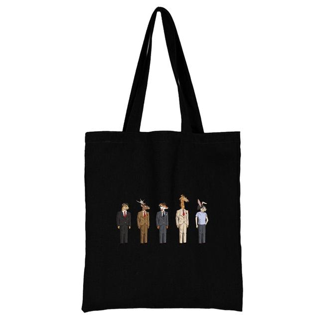 2022 женская сумка для покупок для отдыха, серия с мультяшным животным принтом, портативная модная черная универсальная сумка на плечо, парусиновая студенческая сумка