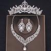Роскошный хрустальный комплект ожерелья с короной и серьгами, комплект свадебных украшений со стразами, свадебные аксессуары для волос, ювелирный комплект с короной и тиарой