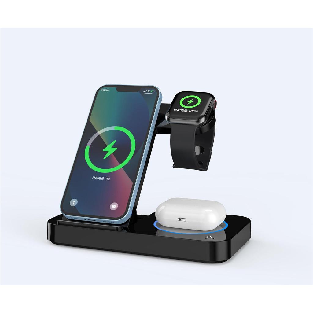 Подставка для быстрого беспроводного зарядного устройства 15 Вт для iPhone 14, 13, 12, 11, 8, Apple Watch, складная зарядная станция 4 в 1 для Airpods Pro iWatch