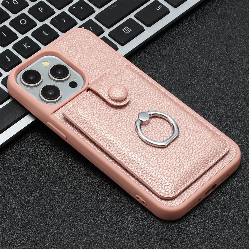 Кожаный чехол-кошелек с отделениями для карт для iPhone 16 15 14 13 12 Pro Max iPhone15 iPhone16 Plus Металлическое кольцо-держатель Задняя крышка