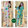 Girl Pajamas Cardigan Lapel Trousers Set Geometric Pattern Long-Sleeved Ladies Homewear Fashion Soft Sleepwear