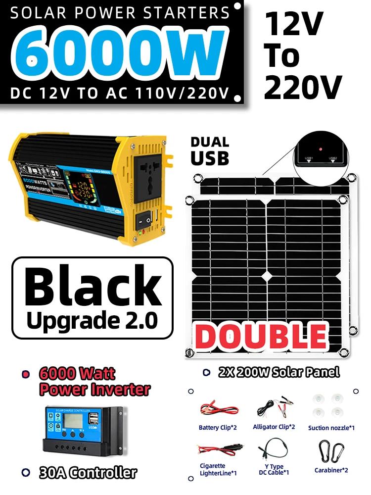6000 Вт 220 В солнечная пластина полный комплект домашняя вилка 200 Вт комплект солнечной панели с аккумулятором и инвертором интеллектуальный солнечный комплект для кемпинга
