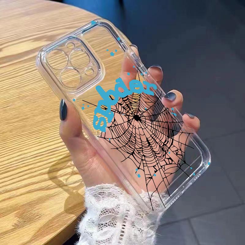 Синий чехол-паутина для телефона iPhone 17 Air 16 15 14 13 12 11 Pro Max Plus Mini Xs 8 7 Мягкий прозрачный чехол Fundas Аксессуар