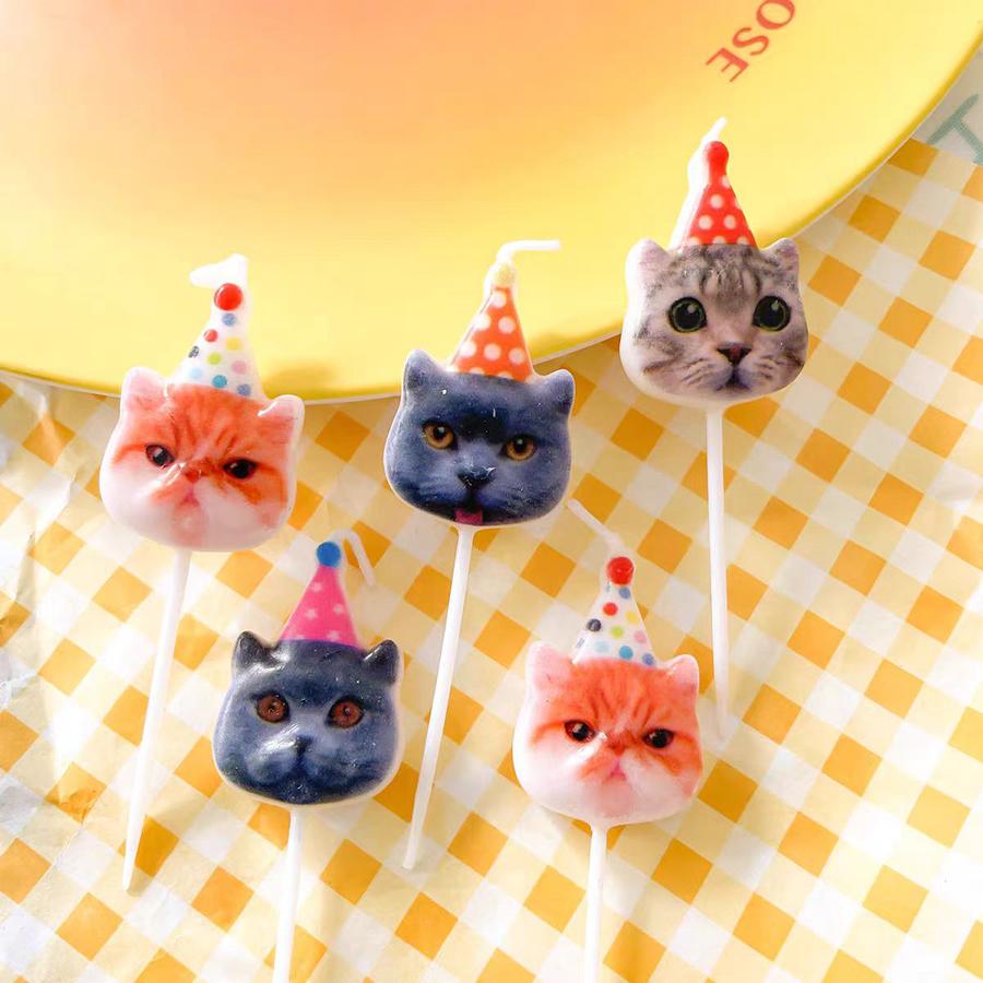 5PCS Creative Party Hat Kitten Candle Baking Decoration Plugin Cartoon Kitten Styling Indoor Cake Candles