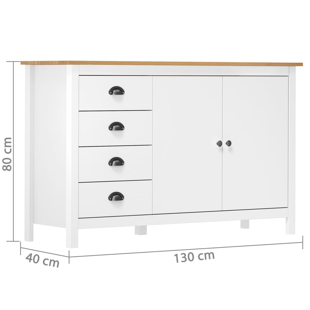 Hill Sideboard in White 130 x 40 x 80 cm Solid Pine Wood