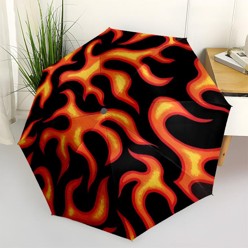 1pc Flame Pattern Fashionable Automatic Opening/Closing Folding Umbrella with 8 Bones, Windproof Portable, Daily Use117