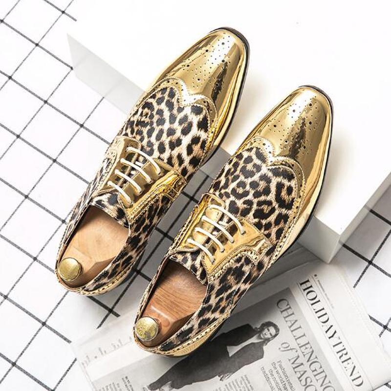 Men'S Business Casual Leather Shoes Men'S Trade Leopard-Print Bright Face Pointed Men'S Shoes Soft Leather Dress Shoes M924