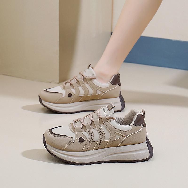 Casual Sneakers for Women Comfortable Running Shoes Chunky Platform Walking Shoes Women's Slip-On Lace-Up Breathable PU Leather Tennis Sneakers