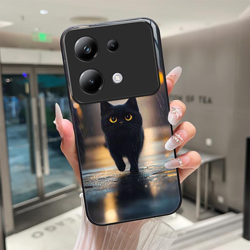 Красивый Цветок Милые Кошки Чехол Для Xiaomi Poco M6 Pro 4G / Poco M7 Pro 5G Закаленное Стекло Чехол Для Телефона Защитная Крышка Жесткий Корпус