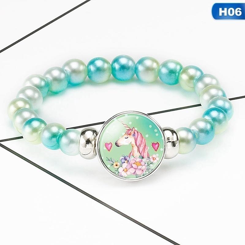 12 Styles Rainbow Unicorn Glass Beads Bracelets & Bangles For Kids Girls Party Accessories Gifts