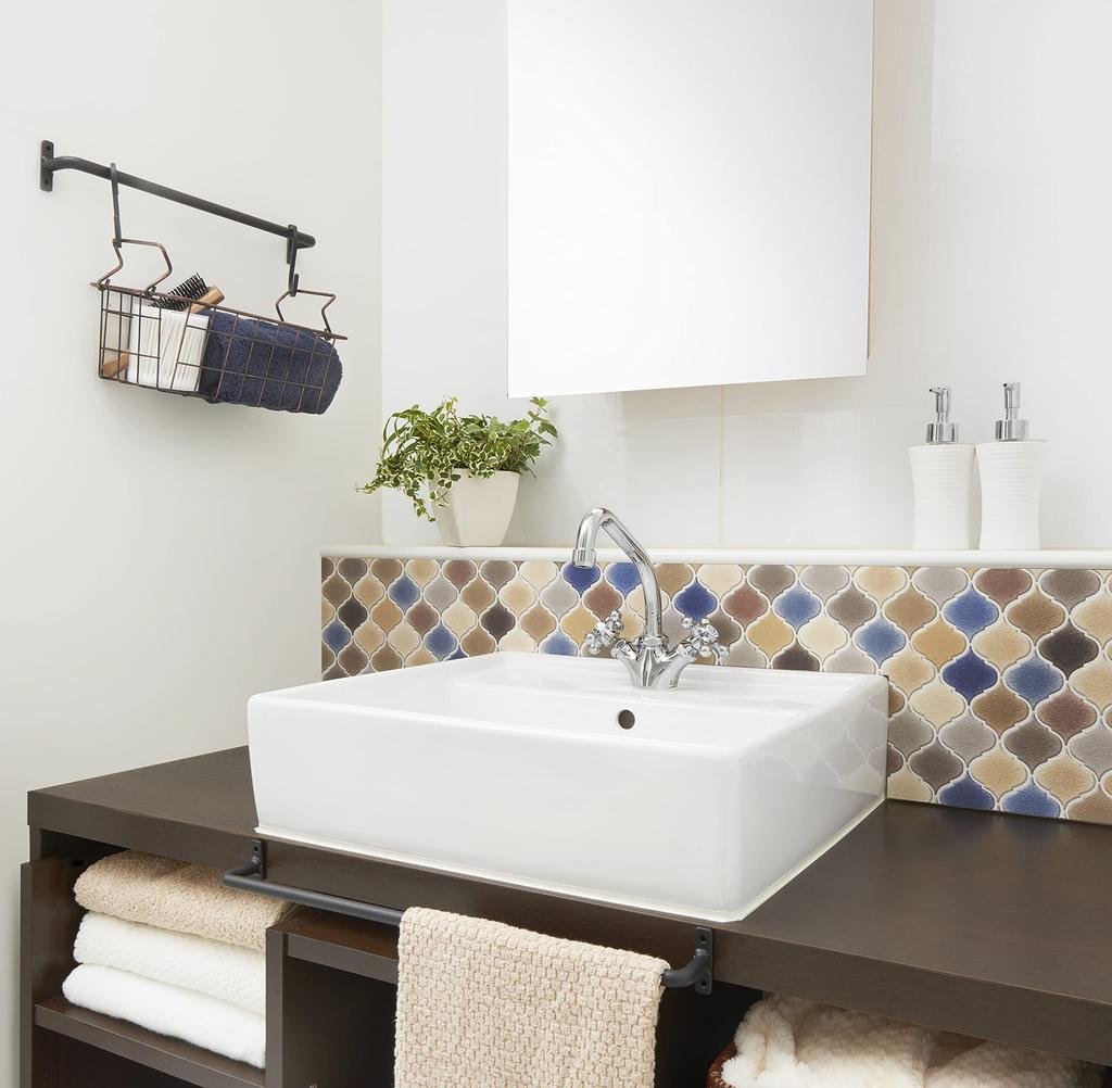 SANEI Iron Bar Antique Style Towel Small Item Rack, Rack, Multi-Purpose, 365mm, Black, W5717-365-D