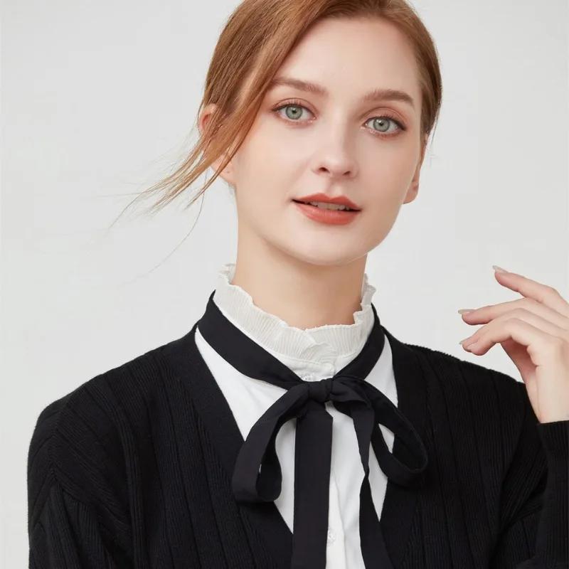 Korean Stand Shirt False Collar for Women Bowknots Ties Faux Col Half Shirt Blouse Fake Collars Sweater Shirt Detachable Collars