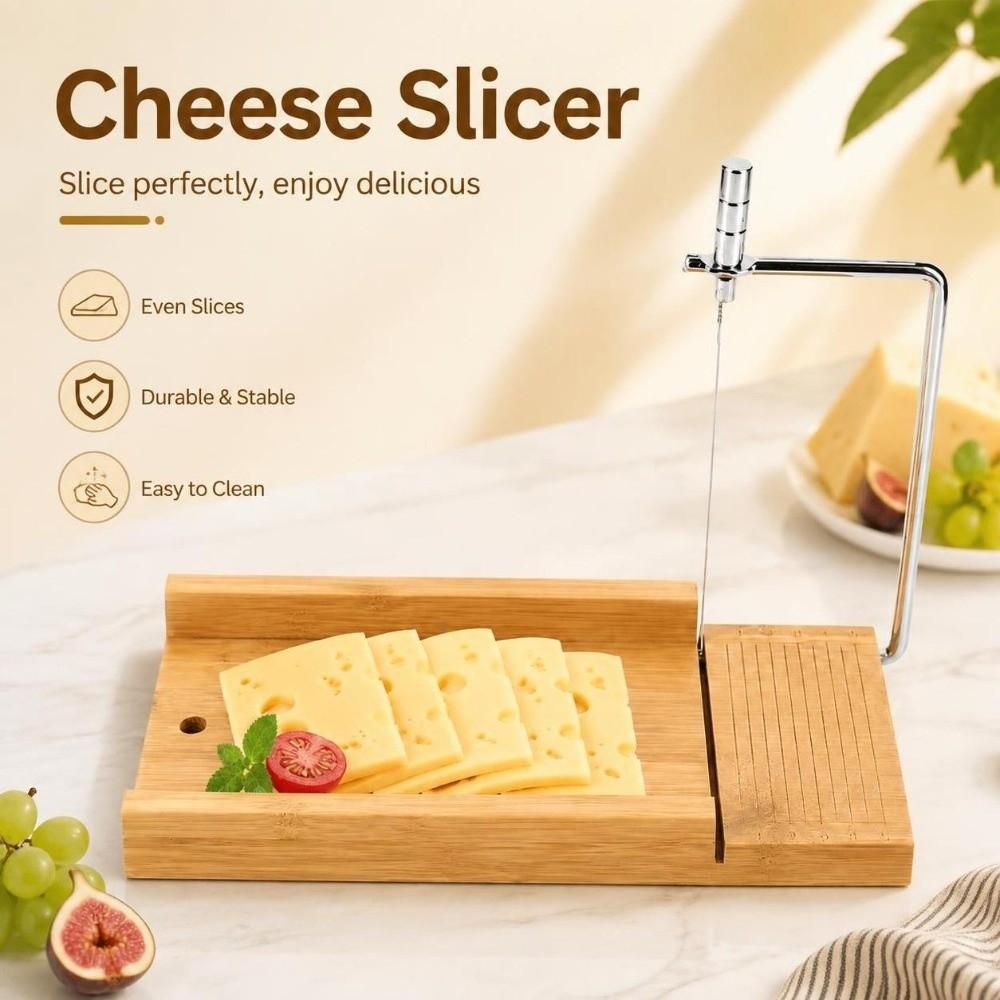 Wooden Cheese Slicer Stainless Steel Wire Food Slicer Durable Cheese Cutting Board Cake Slicing