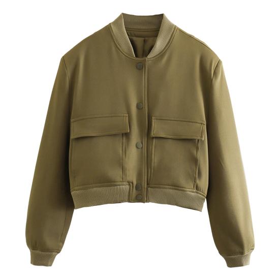 Женская бейсбольная куртка с воротником-стойкой, длинным рукавом, однобортная, однотонная, с пуговицами и карманами, короткая, уличная, женская куртка