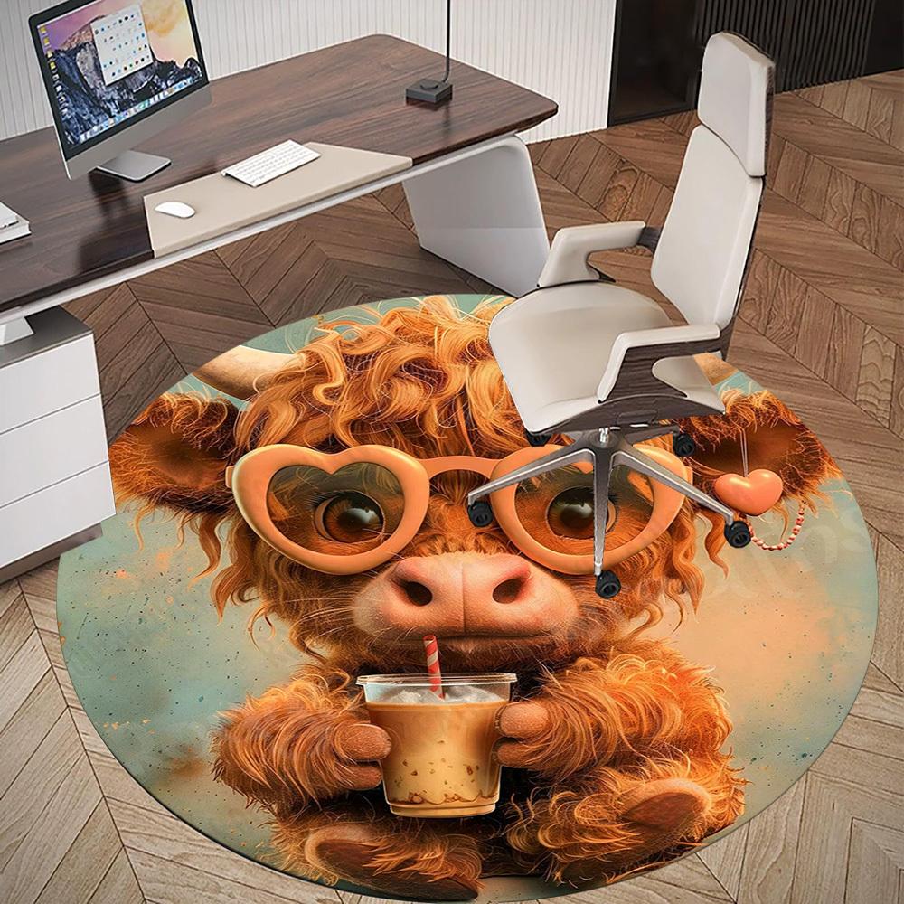 1PC cow coffee Office Round Area Rug, Under Office Chairs Bedroom Living Room Home Decor,Carpet for Office, -1110183