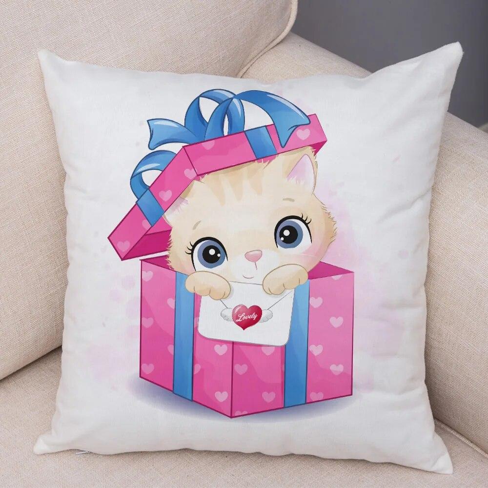 Children's Room Sofa Home Pillowcase Cute Cartoon Girl and Cat  Decoration  Animal Cushion Cover