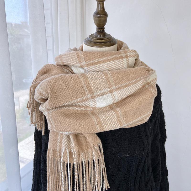 Популярный Стиль Шарф в Клетку Тартан Бахрома Шаль - Повседневный Ветрозащитный Теплый Шарф для Осени Зимы