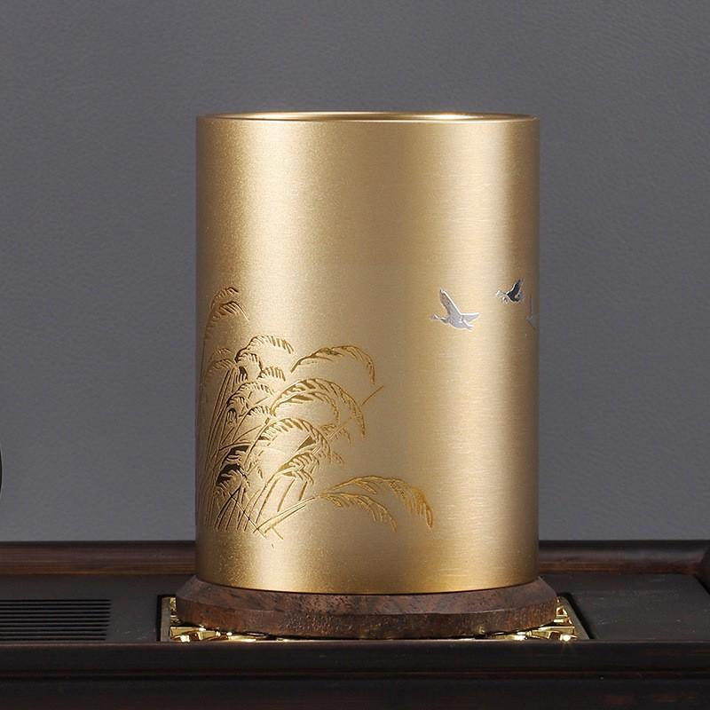 Brass Tea Ceremony Accessory Holder Set Six Tools Organizer Cylinder Home Decor