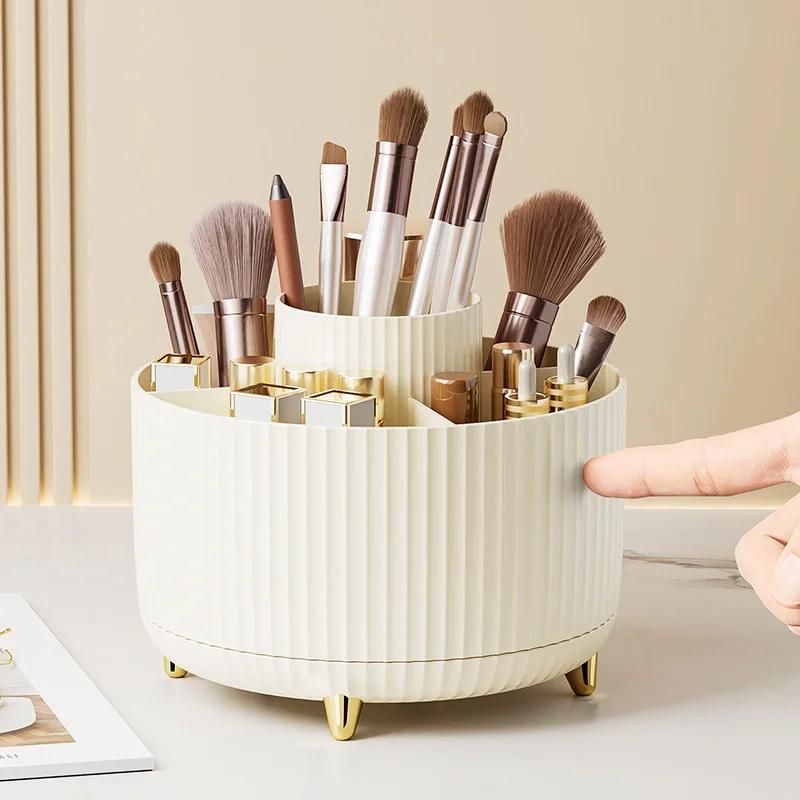 360° Rotating Makeup Brush Storage Box Desktop Makeup Tools Organizer Large Capacity Cosmetic Brush Lipstick Eyebrow Pen Rack