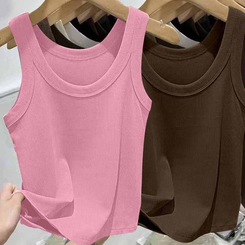 Женский топ на бретельках в рубчик из ледяного шелка с U-образным вырезом и бретельками для весны и лета