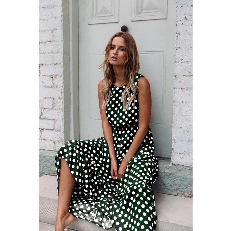2025 Spring Summer Fashion Printed Polka Dot Women Dress Sleeveless Elegant Loose Round Neck A-line Party Long Dress Versatile Casual Simple Clothing