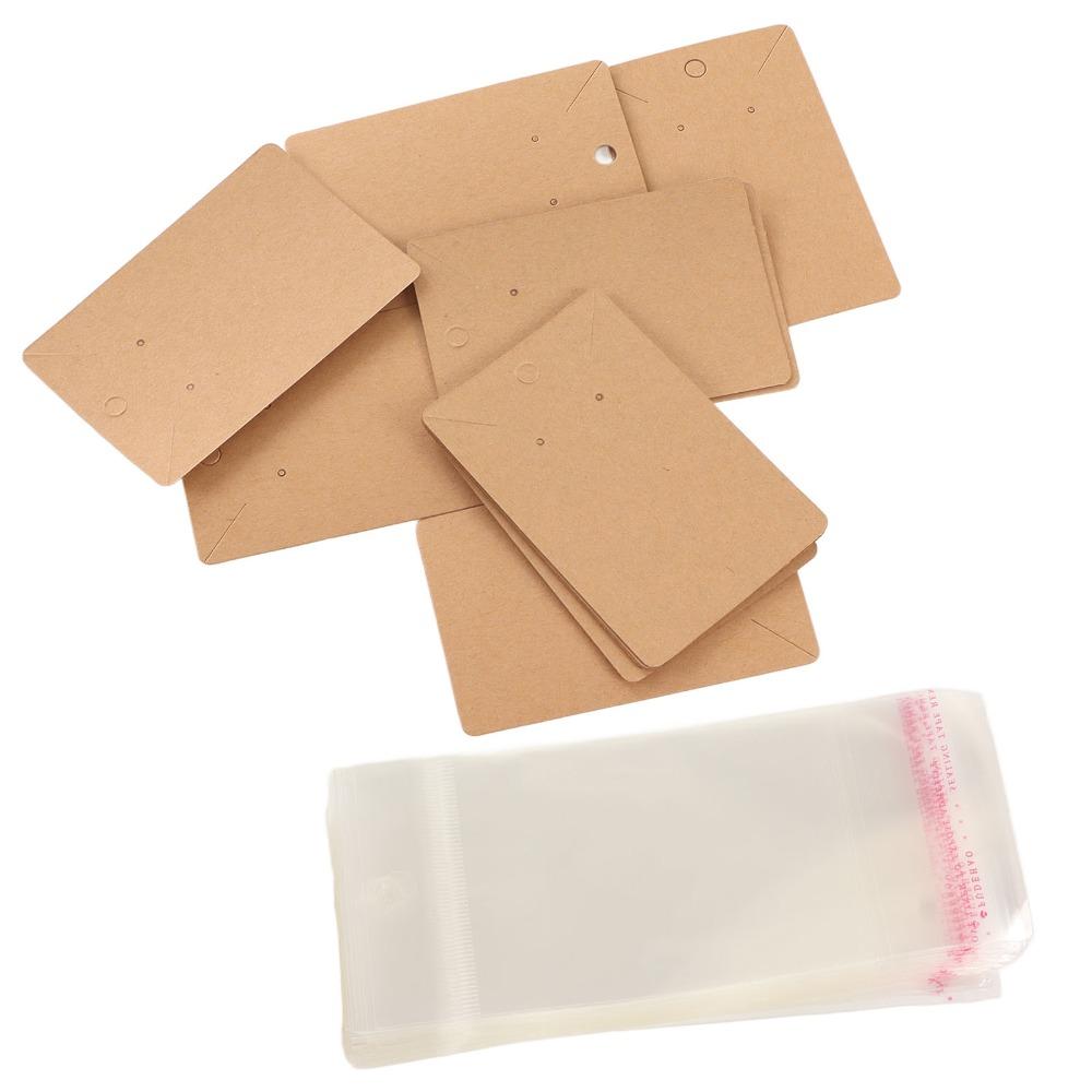 100pcs Transparent Bag Earring Display Cards Kraft Paper Necklace Display Card Wrapping