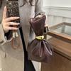 Solid color PU Leather Clutch Bag Side Zipper Pleated Bucket Bag Retro Party Evening Bag  Daily