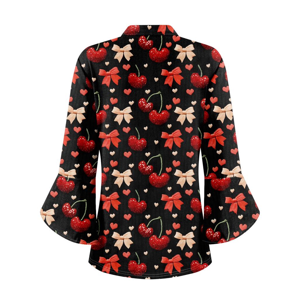 Женская рабочая рубашка с плиссировкой и рукавом 3/4, рубашка с V-образным вырезом, повседневная рубашка с завязками на талии, деловая рубашка