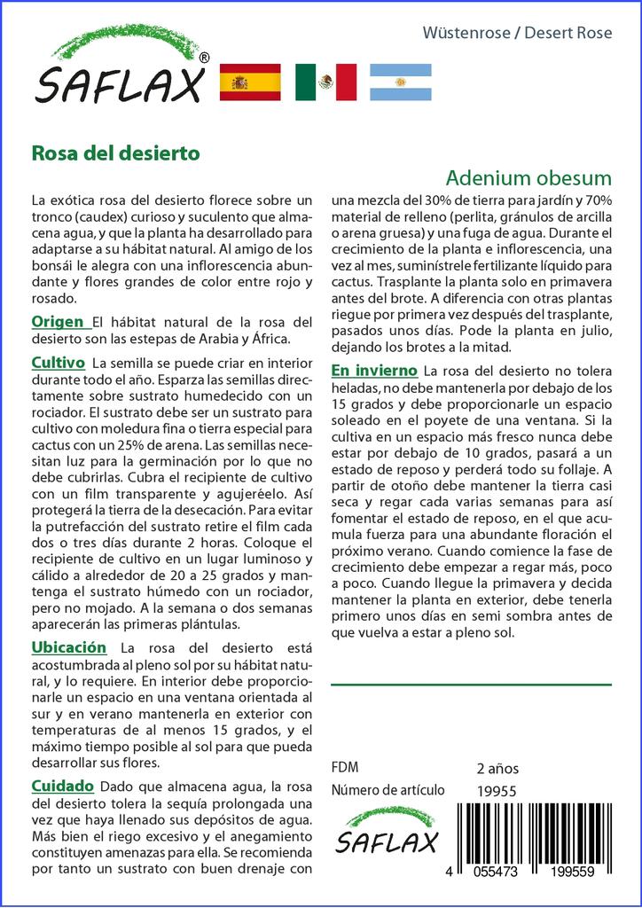 SAFLAX Garden in the Bag - Роза пустыни - 8 семян - С субстратом в подходящем пакете - Adenium obesum
