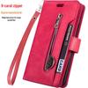 Multi-function Zipper Wallet Case for iPhone 15,14 Featuring Card Slots, Solid Color Design, and Phone Protection.