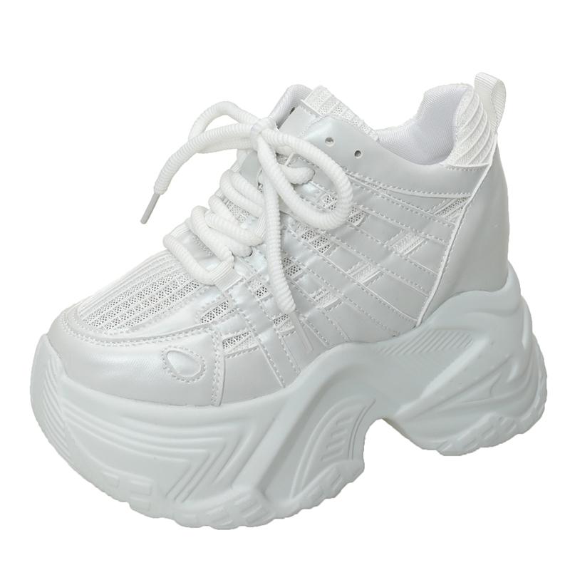 2024 Spring Autumn Chunky Sneakers Women Bling Platform Sports Shoes Woman Goth Thick Bottom High Heels Female Leather Sneakers