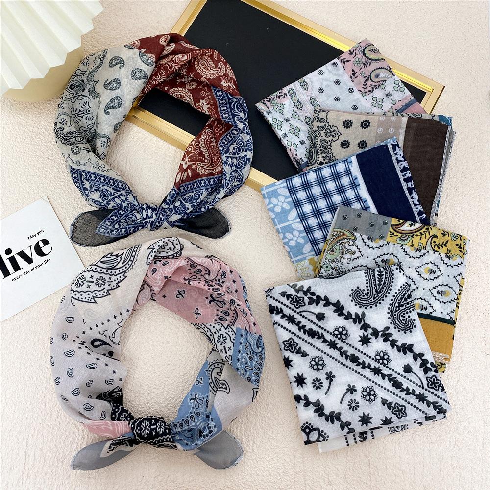 Cotton And Linen Small Square Scarf Silk Scarf Women'S Spring And Autumn New Style Artistic And Versatile Fashionable Temperament Headband Scarf