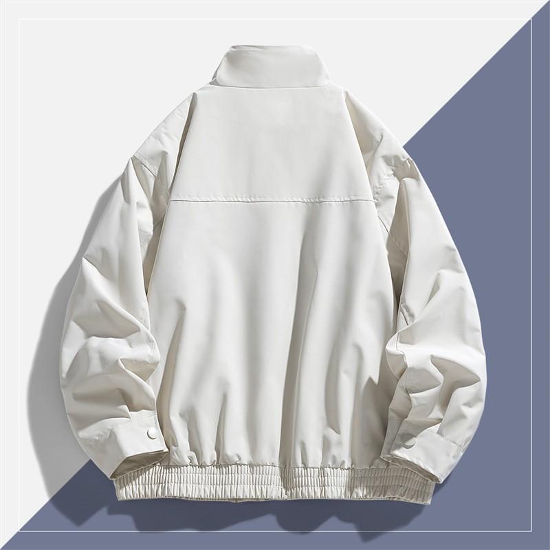 Mens Streetwear Biker Jacket With Embroidered Letters Loose Fit Stand Collar Casual Outerwear Fall