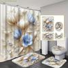 1/3/4 шт. Синяя тюльпановая шторка для душа, набор для ванной с ковриком для ванной, U-образным ковриком и чехлом для крышки унитаза - Элегантный ботанический декор для ванной,