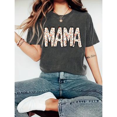 Женская креативная футболка с принтом букв MAMA, удобные цвета, круглый вырез, стандартная длина, всесезонный повседневный топ