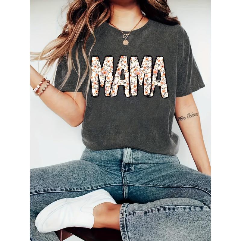 Женская креативная футболка с принтом букв MAMA, удобные цвета, круглый вырез, стандартная длина, всесезонный повседневный топ