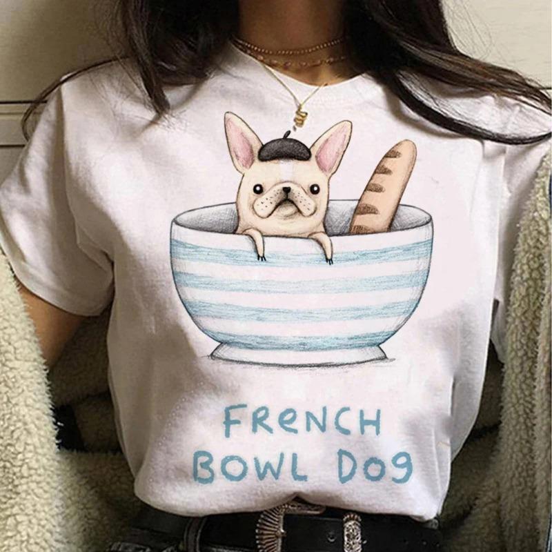 Summer Cartoon Anime Puppy Print Large Loose Cotton Round Neck Short Sleeve T-shirts Women’s
