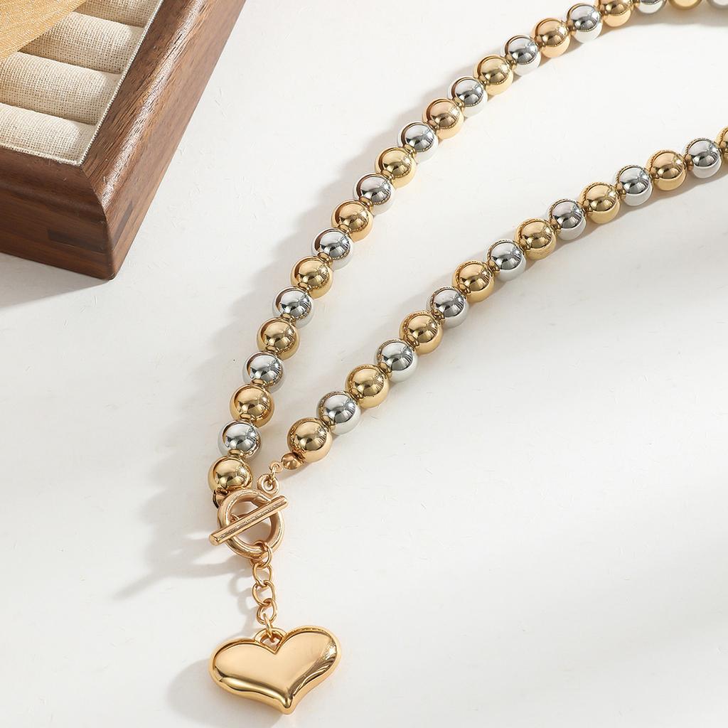 Преувеличенная геометрическая цепочка на шею с круглыми бусинами, женская универсальная, с имитацией жемчуга, горячо продаваемое ожерелье с бусинами и подвеской в виде сердца