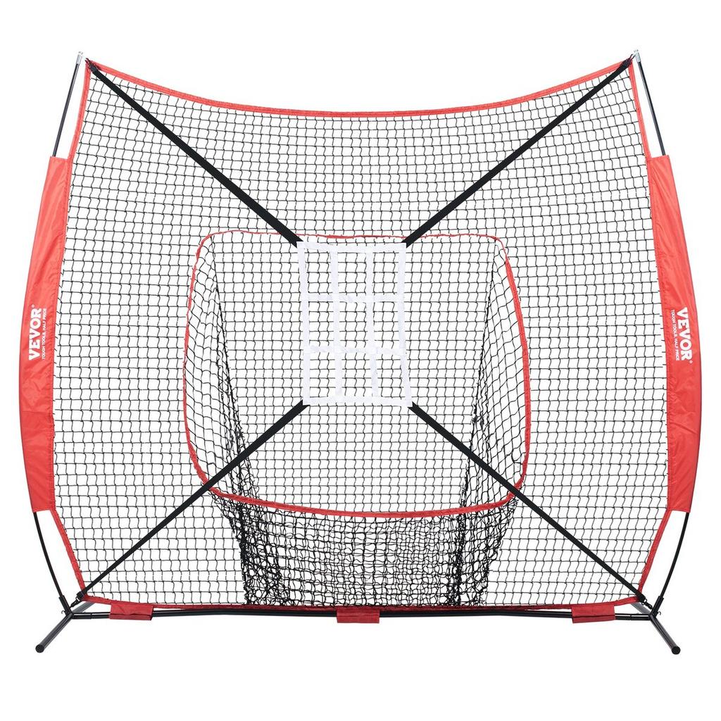 7x7 ft Baseball Softball Practice Net, Portable Baseball Training Net for Hitting Catching Pitching, Backstop Baseball Equipment with Bow Frame, Carry