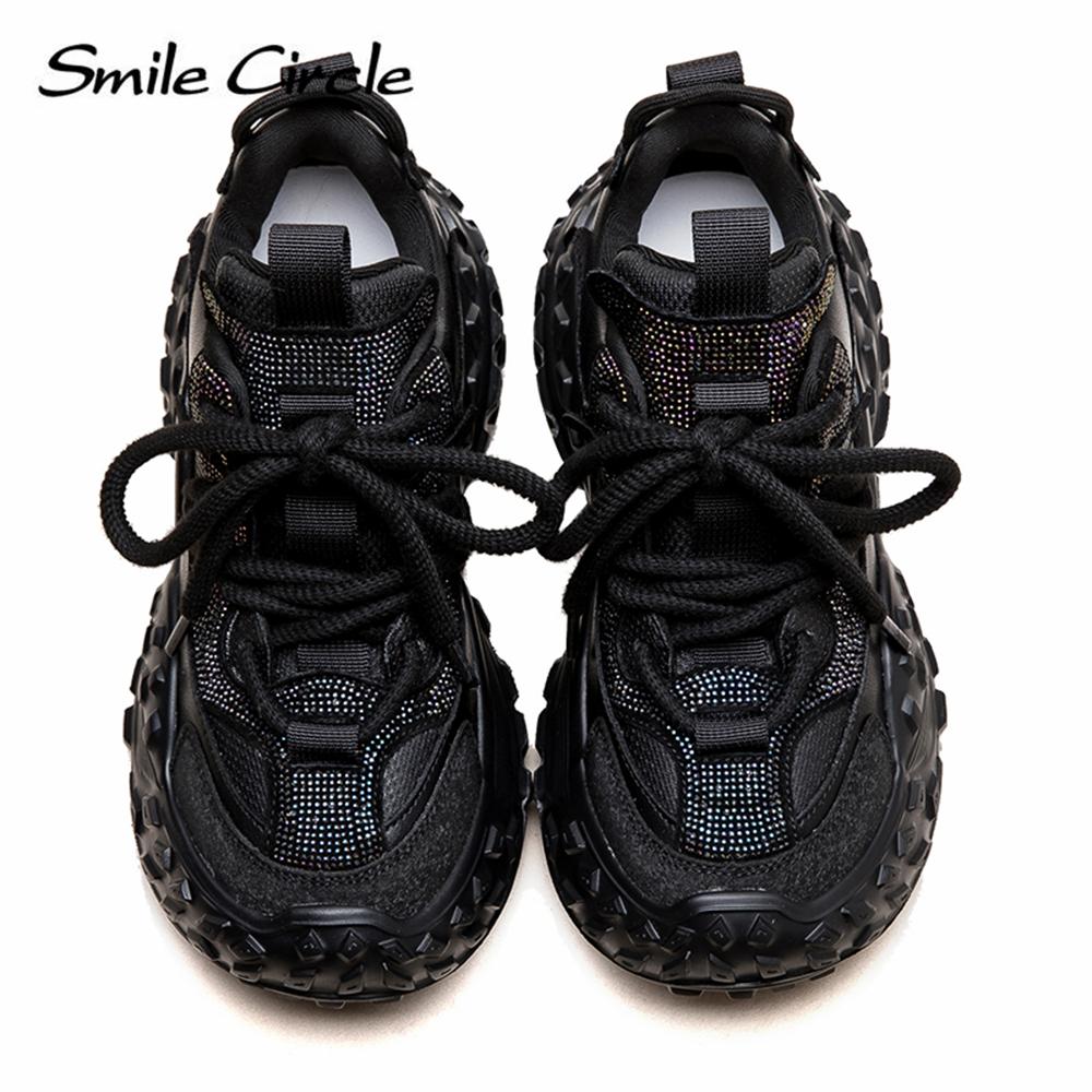 Женские кроссовки из натуральной кожи с круглым носком и толстой подошвой, удобная модная повседневная обувь