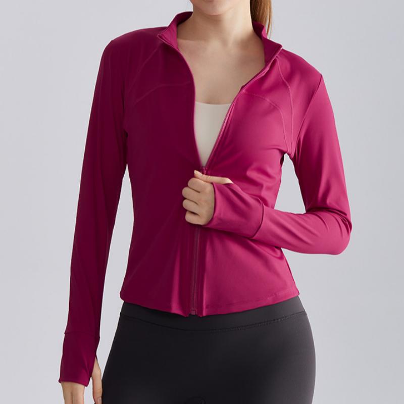 Yoga Wear Zipper Jacket Women's Slim Stand Collar Waist Fitness Running Sports Jacket