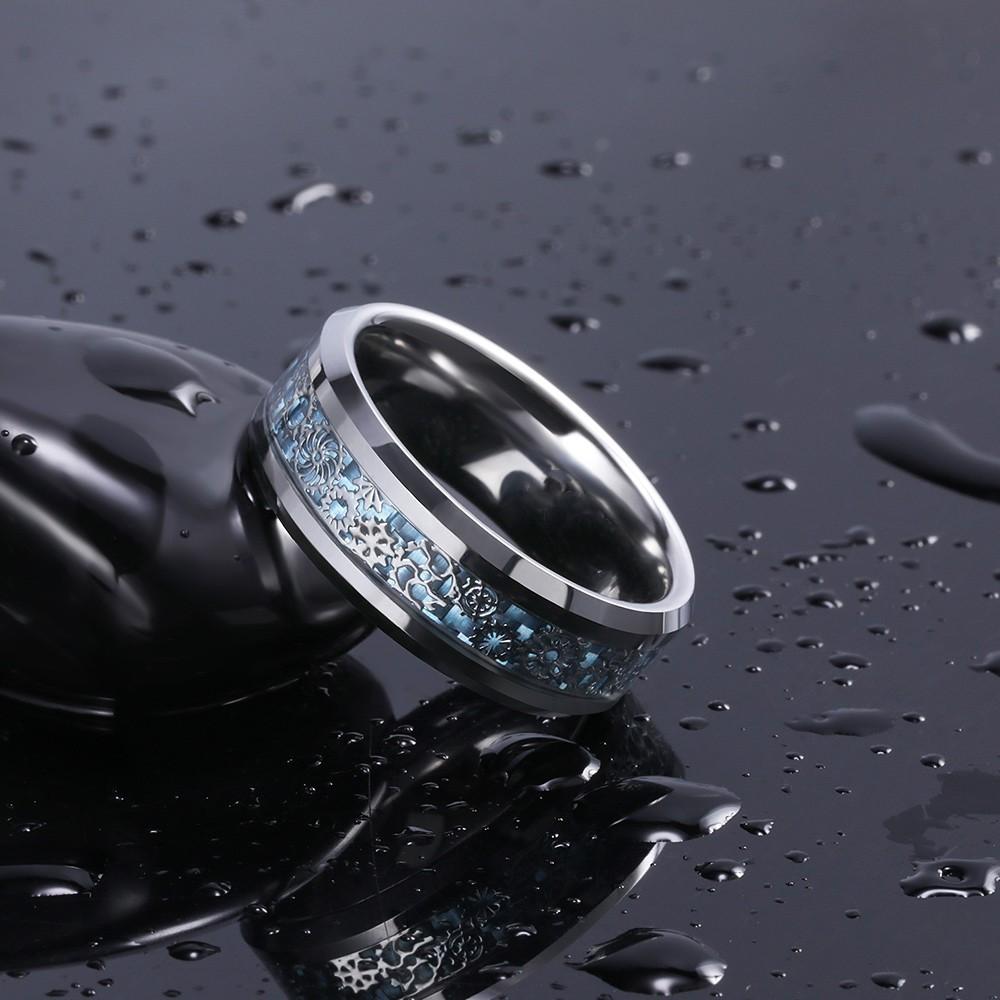 8 мм карбид вольфрама кольцо в стиле стимпанк инкрустация серебряная шестерня синий обручальное кольцо из углеродного волокна мужские ювелирные изделия
