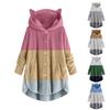 Women's Button Hooded With Pockets Cat Ears Plush Top Irregular Print Splicing Jacket
